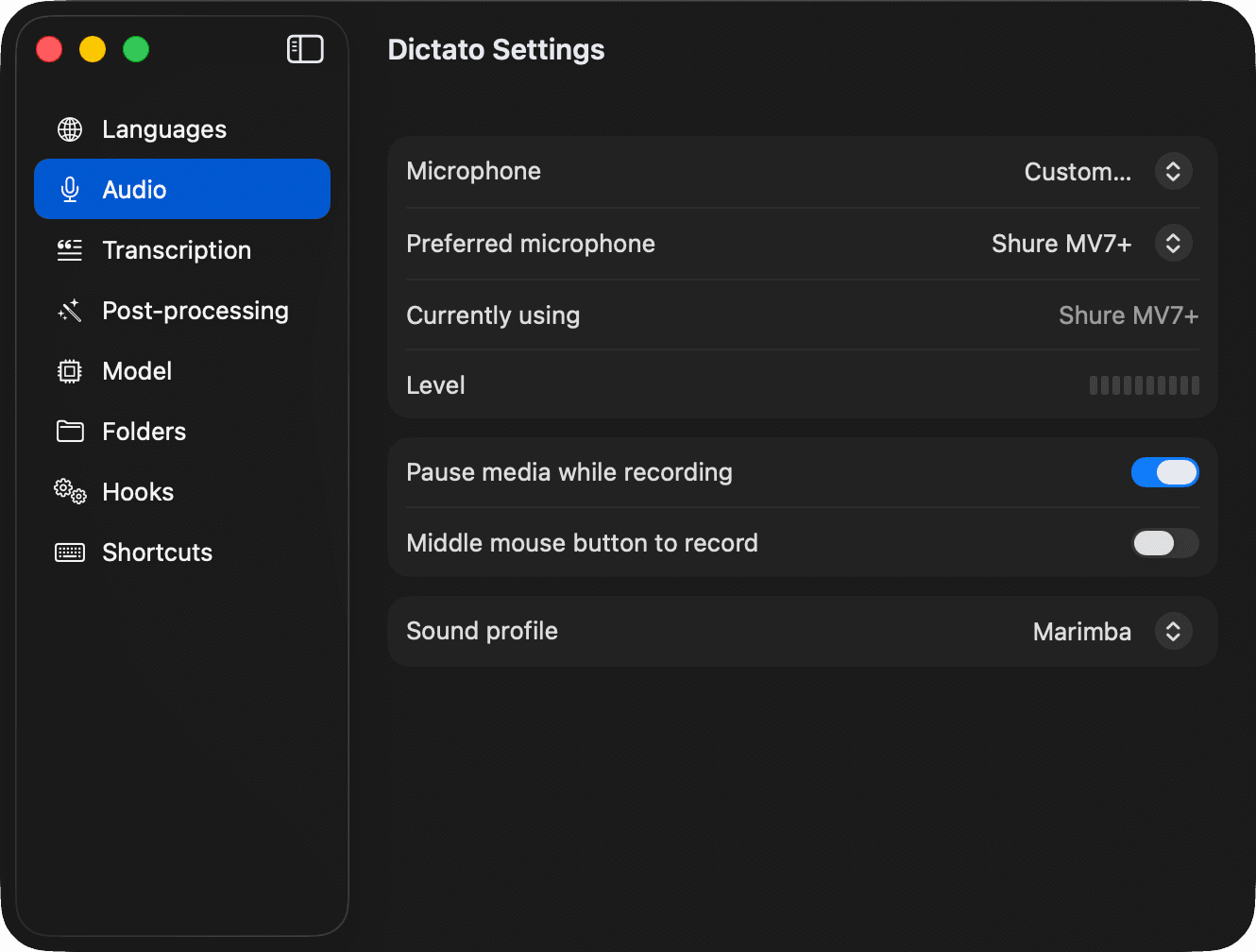 Audio settings