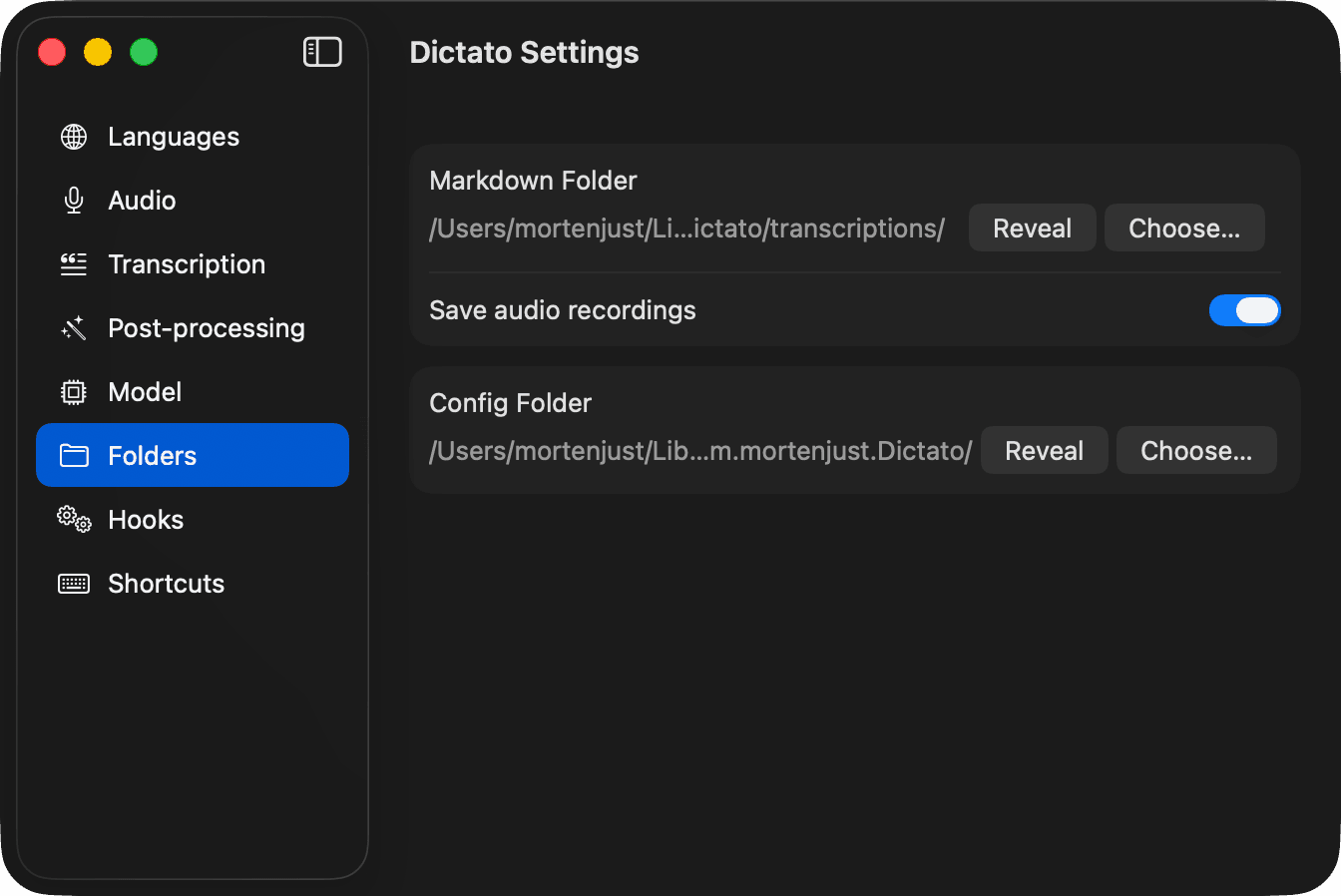 Folders settings