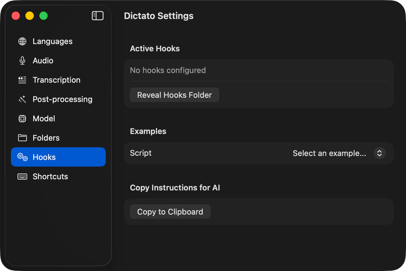 Hooks settings