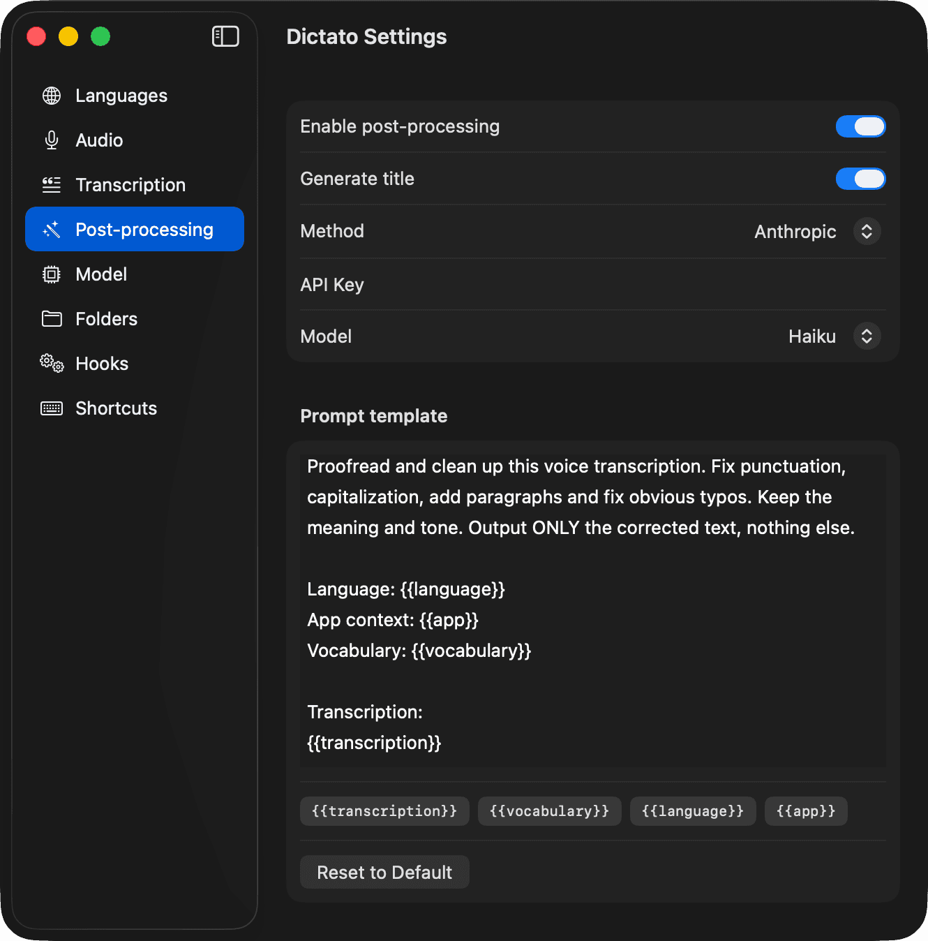 Prompt template editor