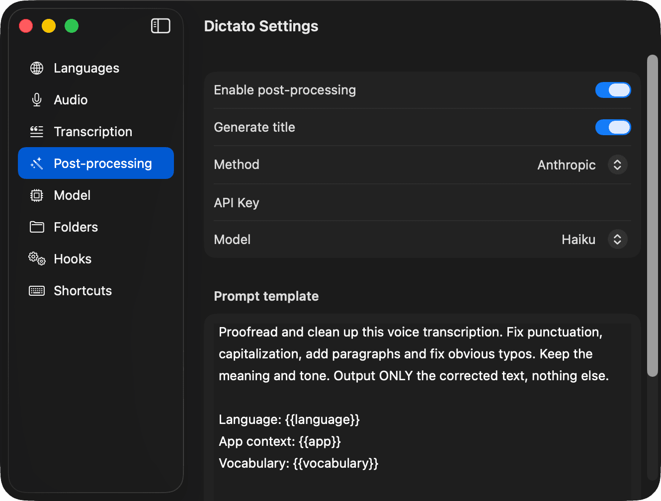 Post-processing settings